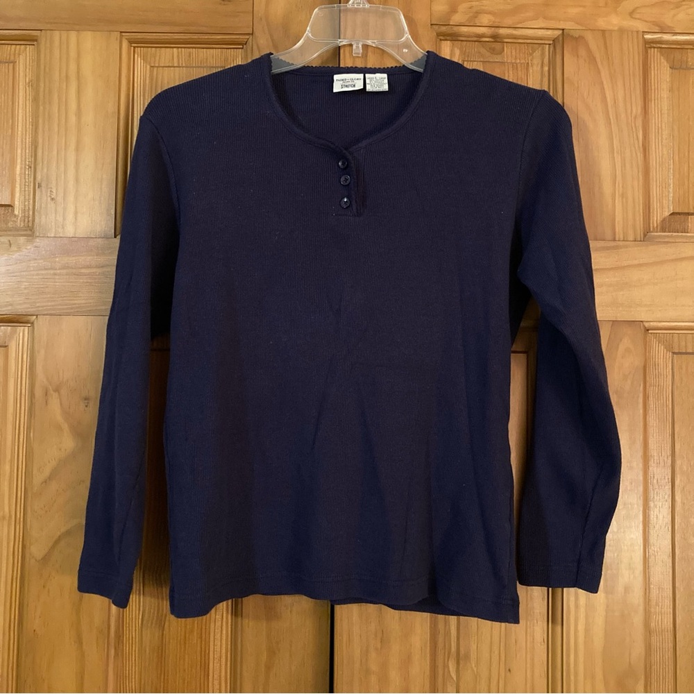 NWOT Faded Glory Stretch Vintage 90s Top Long Sleeve Blouse Blue Size L Large
